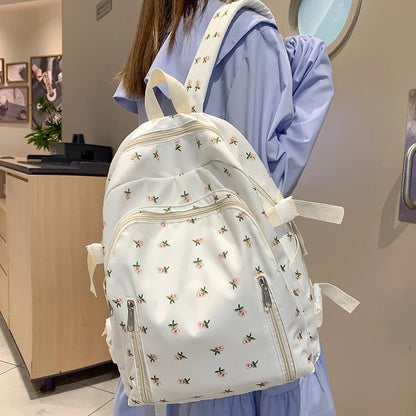 Female Cute Floral Laptop Waterproof College Backpack Women Travel Kawaii Student School Bag Ladies Nylon Girl Book Bags Fashion