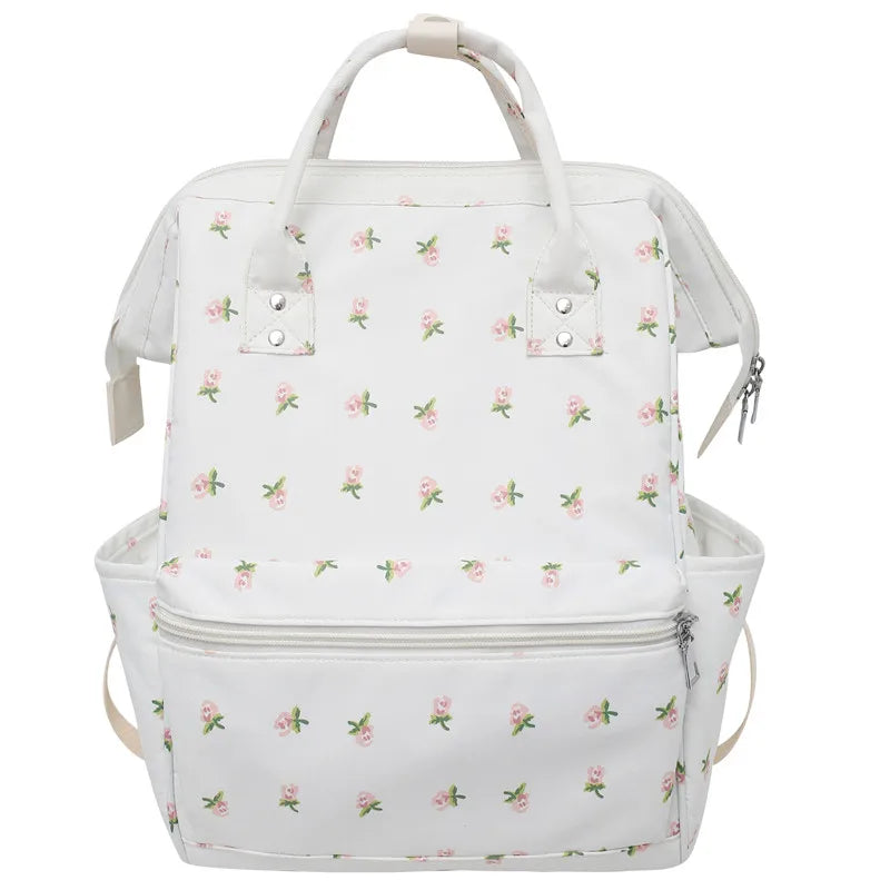 Female Cute Floral Printing Nylon University Backpack - Thumbnail 4