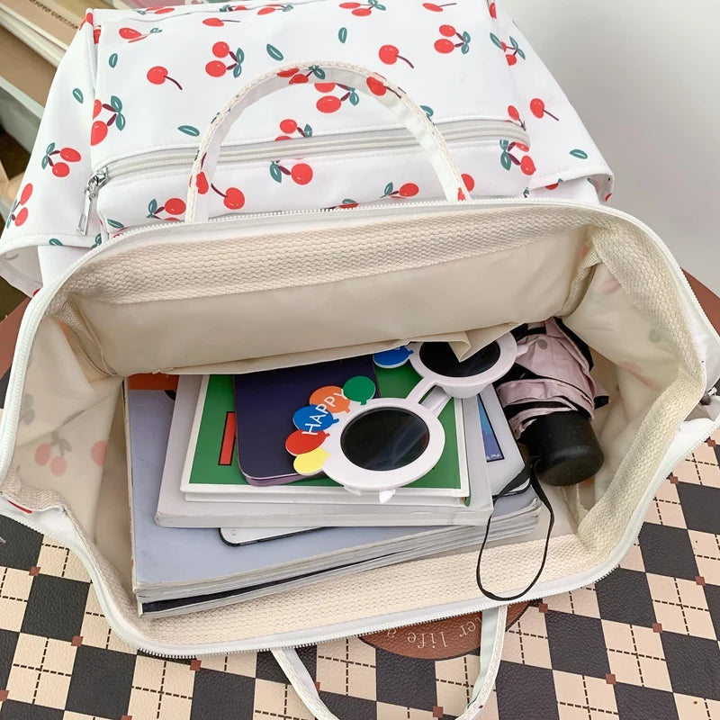 Female Cute Floral Printing Nylon University Backpack Women Laptop School Bag Girl Leisure College Fashion Lady Travel Book Bags