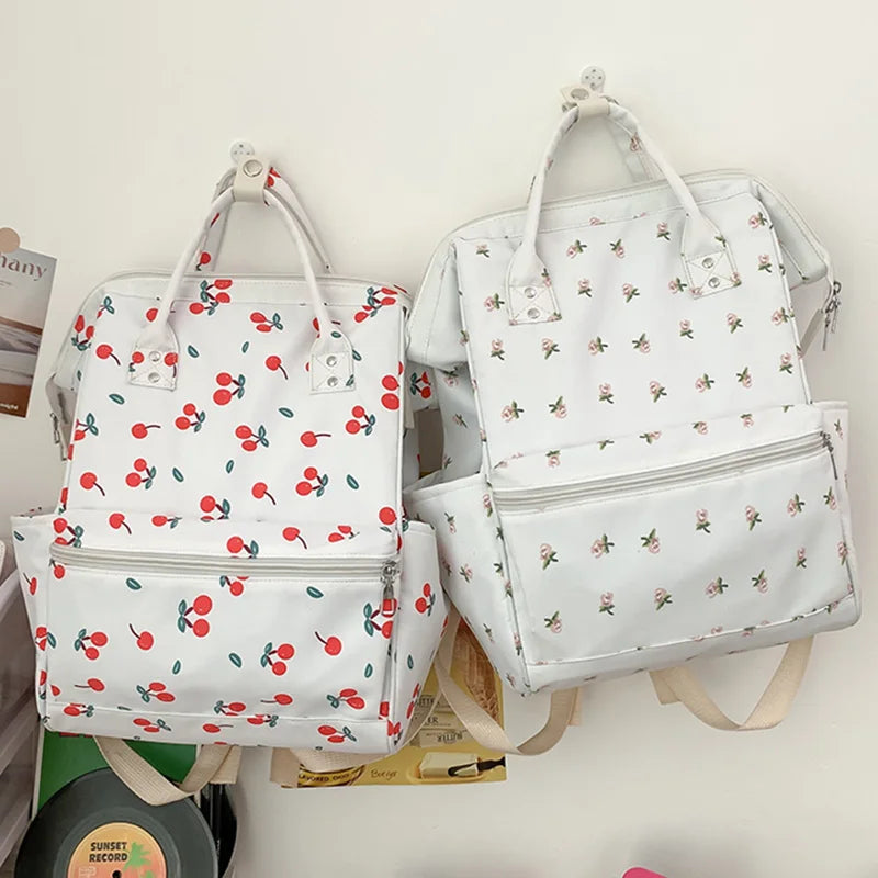 Female Cute Floral Printing Nylon University Backpack - Thumbnail 5