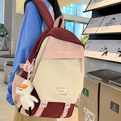 Female Cute Red Fashion Badge Student Girl Travel Book Bags Women Nylon Laptop School Bag Ladies Leisure College Backpack Trendy