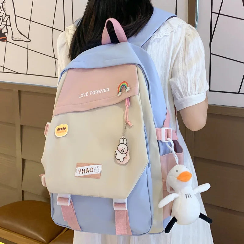 Female Cute Red Fashion Badge Student Girl Travel Book Bags Women Nylon Laptop School Bag Ladies Leisure College Backpack Trendy
