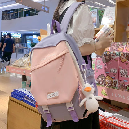 Female Cute Red Fashion Badge Student Girl Travel Book Bags Women Nylon Laptop School Bag Ladies Leisure College Backpack Trendy