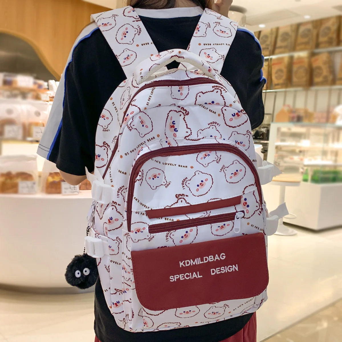 Female Cute Red Waterproof Nylon Laptop College Backpack Women Travel Student School Bag Girl Kawaii Trendy BookBag Lady Fashion