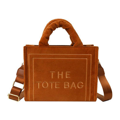 Female Exquisite Square Tote Crossbody Bag Ladies Aesthetic Velour Elegant Letter Print Shoulder Bags Women's Charisma Handbags