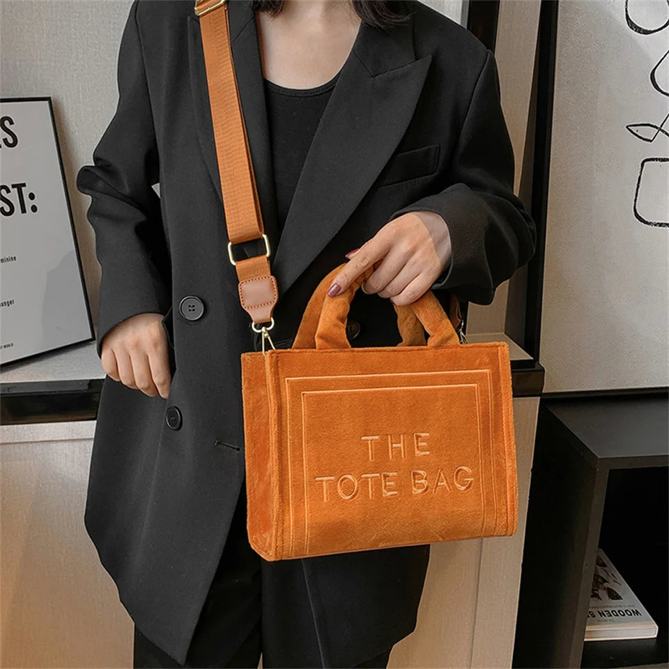 Female Exquisite Square Tote Crossbody Bag Ladies Aesthetic Velour Elegant Letter Print Shoulder Bags Women's Charisma Handbags