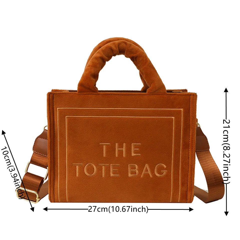 Female Exquisite Square Tote Crossbody Bag Ladies Aesthetic Velour Elegant Letter Print Shoulder Bags Women's Charisma Handbags