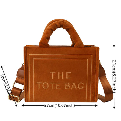 Female Exquisite Square Tote Crossbody Bag Ladies Aesthetic Velour Elegant Letter Print Shoulder Bags Women's Charisma Handbags