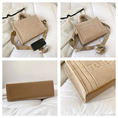 Female Exquisite Square Tote Crossbody Bag Ladies Aesthetic Velour Elegant Letter Print Shoulder Bags Women's Charisma Handbags