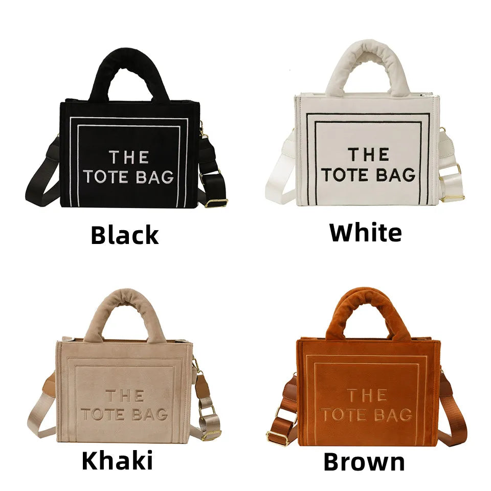 Female Exquisite Square Tote Crossbody Bag Ladies Aesthetic Velour Elegant Letter Print Shoulder Bags Women's Charisma Handbags
