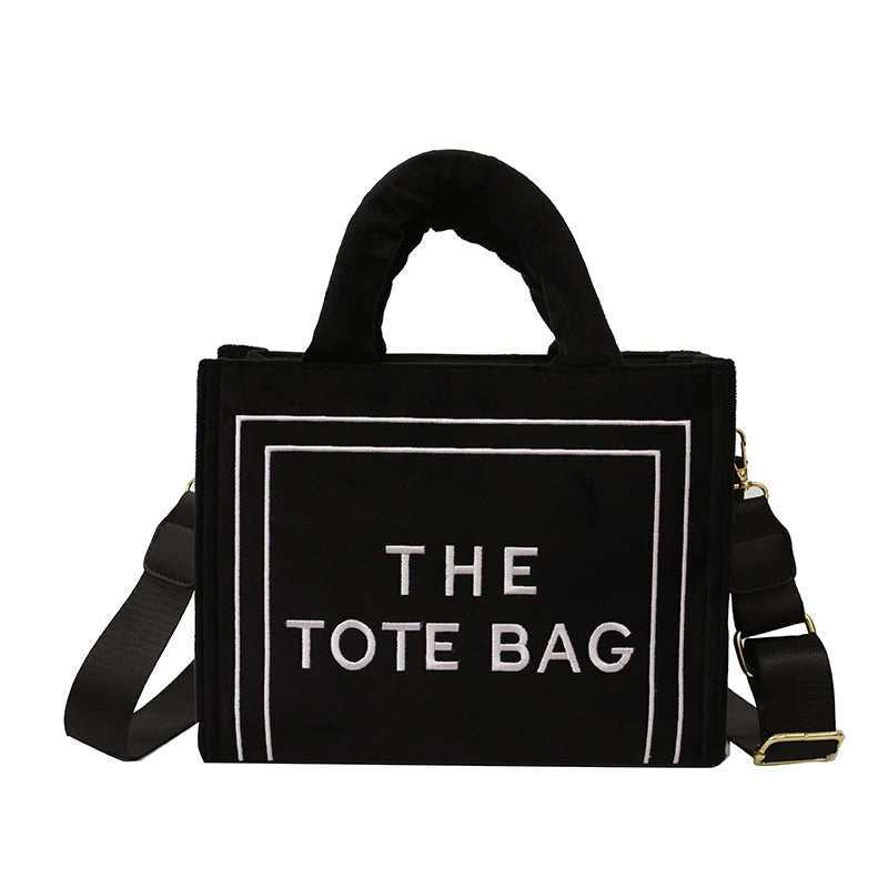 Female Exquisite Square Tote Crossbody Bag Ladies Aesthetic Velour Elegant Letter Print Shoulder Bags Women's Charisma Handbags