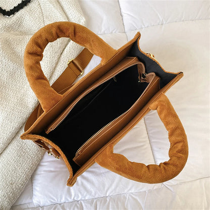 Female Exquisite Square Tote Crossbody Bag Ladies Aesthetic Velour Elegant Letter Print Shoulder Bags Women's Charisma Handbags