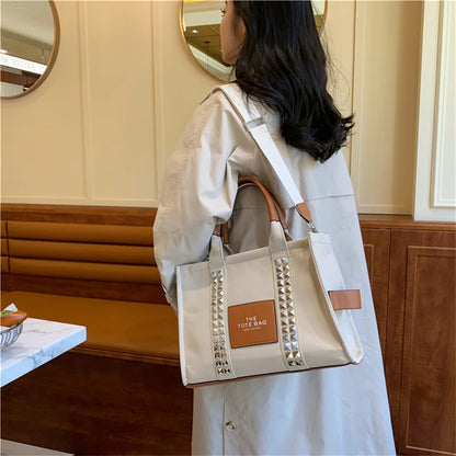 Female Fashion Canvas Crossbody Bag Women Senior Retro High Capacity Shoulder Bag Ladies Exquisite Versatile Shopping Travel Bag
