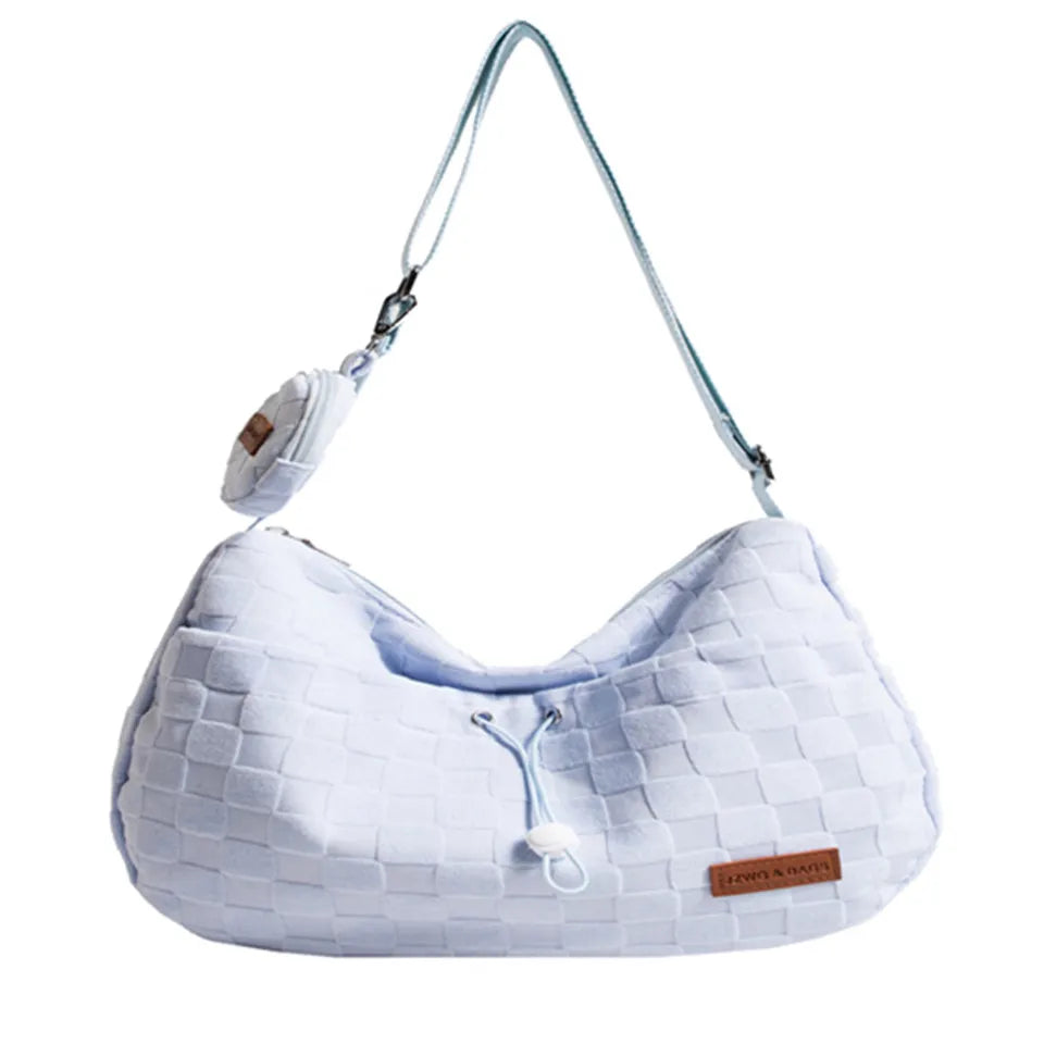Female Fashion Harajuku Style College Crossbody Bag Solid Color Plaid Print Large Capacity Shoulder Bag New Cute Design Handbag