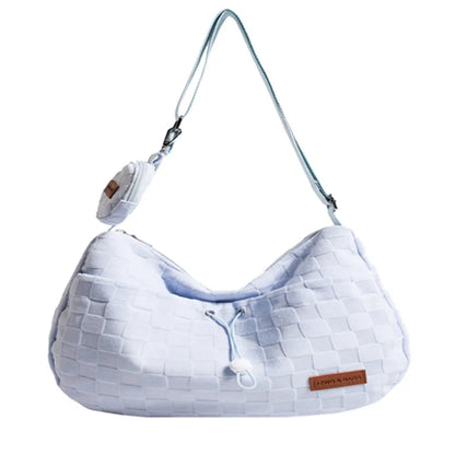 Female Fashion Harajuku Style College Crossbody Bag Solid Color Plaid Print Large Capacity Shoulder Bag New Cute Design Handbag