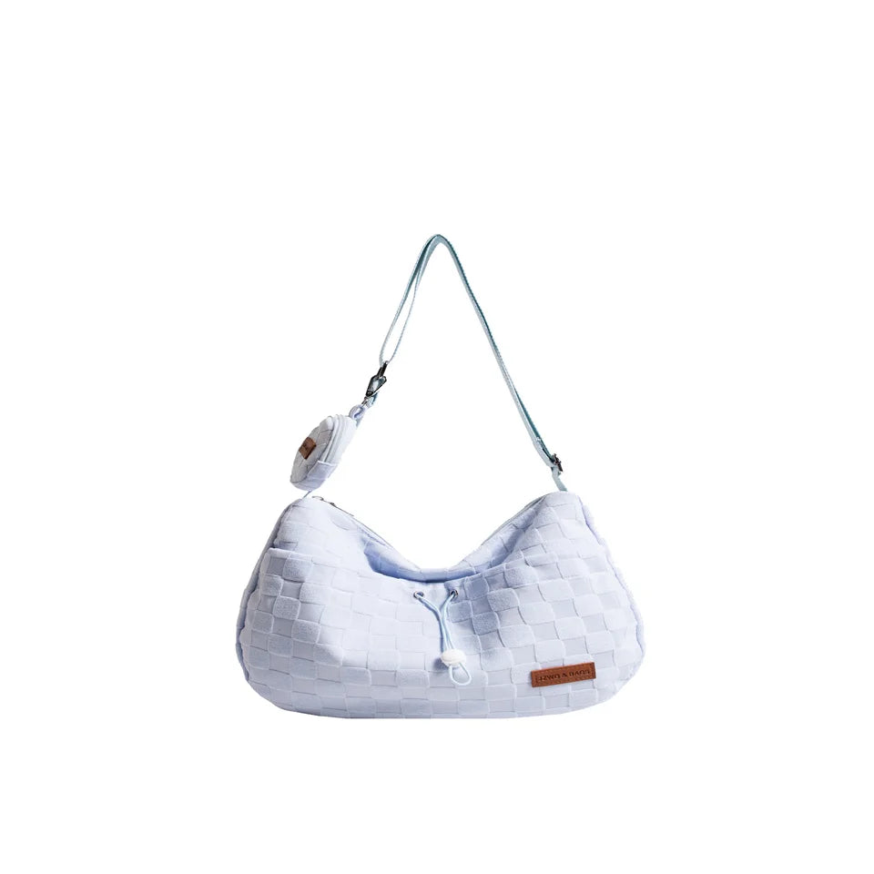 Female Fashion Harajuku Style College Crossbody Bag Solid Color Plaid Print Large Capacity Shoulder Bag New Cute Design Handbag