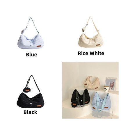 Female Fashion Harajuku Style College Crossbody Bag Solid Color Plaid Print Large Capacity Shoulder Bag New Cute Design Handbag