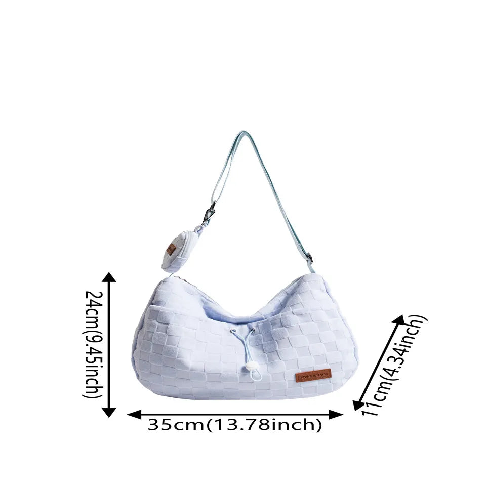 Female Fashion Harajuku Style College Crossbody Bag Solid Color Plaid Print Large Capacity Shoulder Bag New Cute Design Handbag