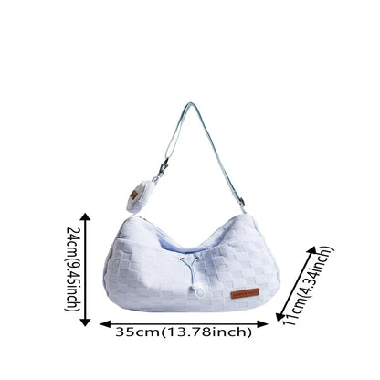 Female Fashion Harajuku Style College Crossbody Bag Solid Color Plaid Print Large Capacity Shoulder Bag New Cute Design Handbag