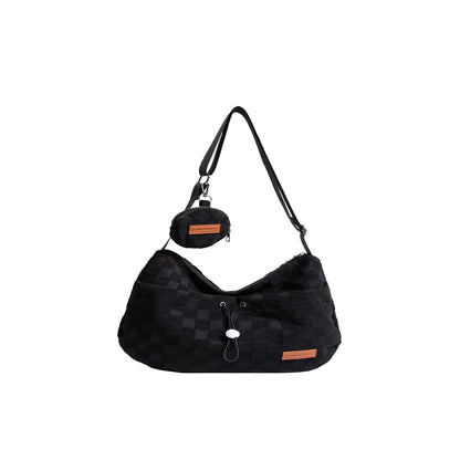 Female Fashion Harajuku Style College Crossbody Bag Solid Color Plaid Print Large Capacity Shoulder Bag New Cute Design Handbag