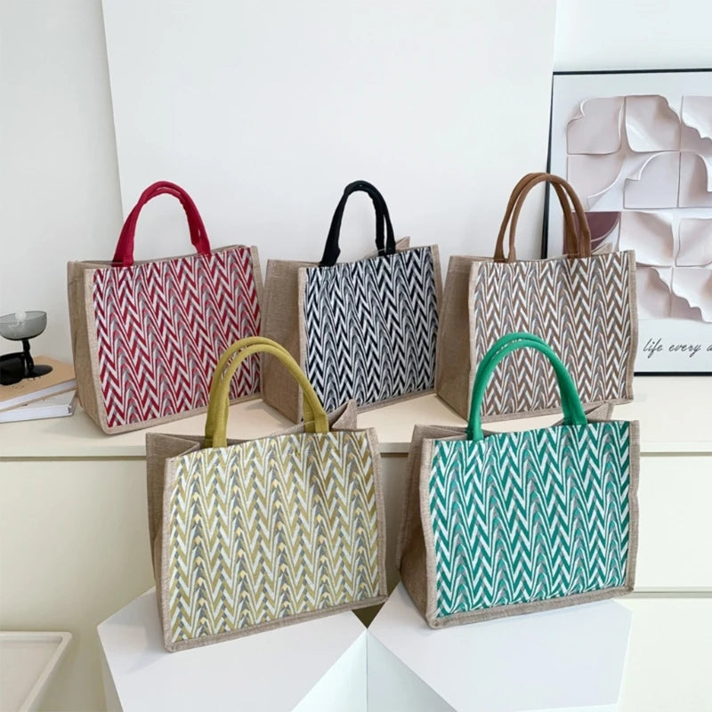 Female Flax Shoulder Bag Large Capacity Handbag Womens Top Handle Handbag Ladies Tote Bag Fashion Woven Shopping Bag