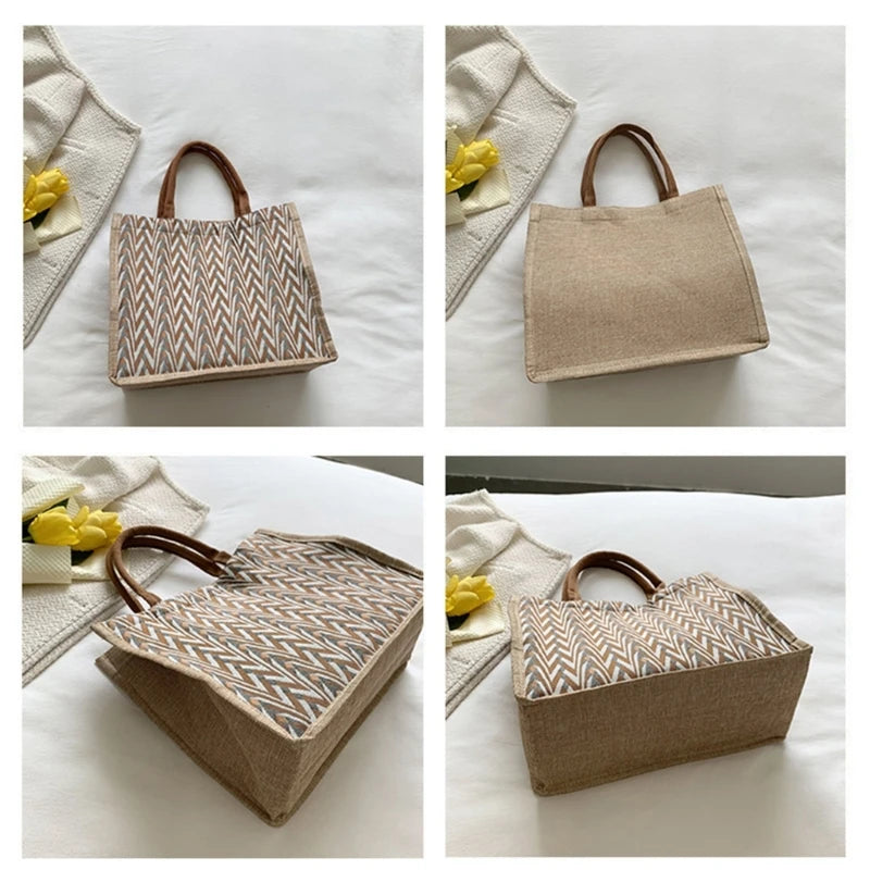 Female Flax Shoulder Bag Large Capacity Handbag Womens Top Handle Handbag Ladies Tote Bag Fashion Woven Shopping Bag