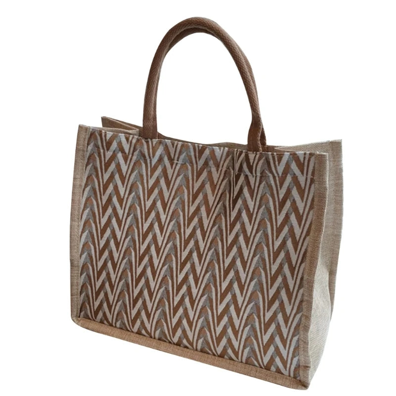 Female Flax Shoulder Bag Large Capacity Handbag Womens Top Handle Handbag Ladies Tote Bag Fashion Woven Shopping Bag