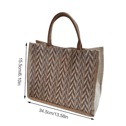 Female Flax Shoulder Bag Large Capacity Handbag Womens Top Handle Handbag Ladies Tote Bag Fashion Woven Shopping Bag