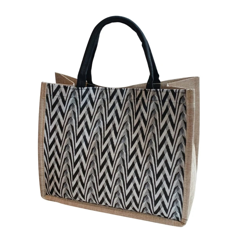 Female Flax Shoulder Bag Large Capacity Handbag Womens Top Handle Handbag Ladies Tote Bag Fashion Woven Shopping Bag