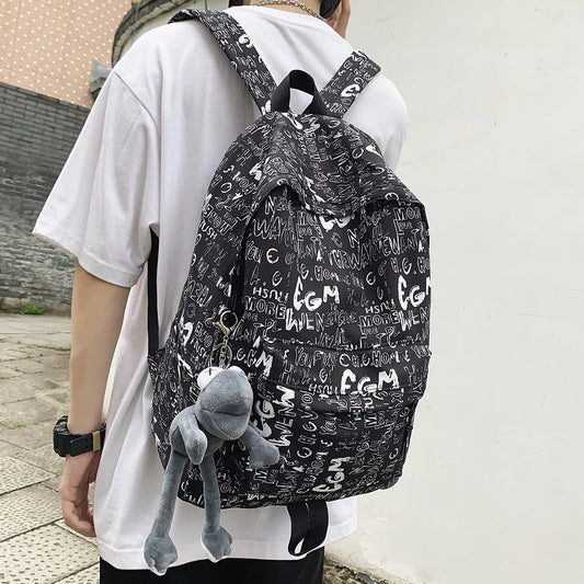 Female Graffiti Print Men Backpack Harajuku Girl Student Male School Bag Ladies Fashion Laptop Nylon Backpack Women Book Boy Bag