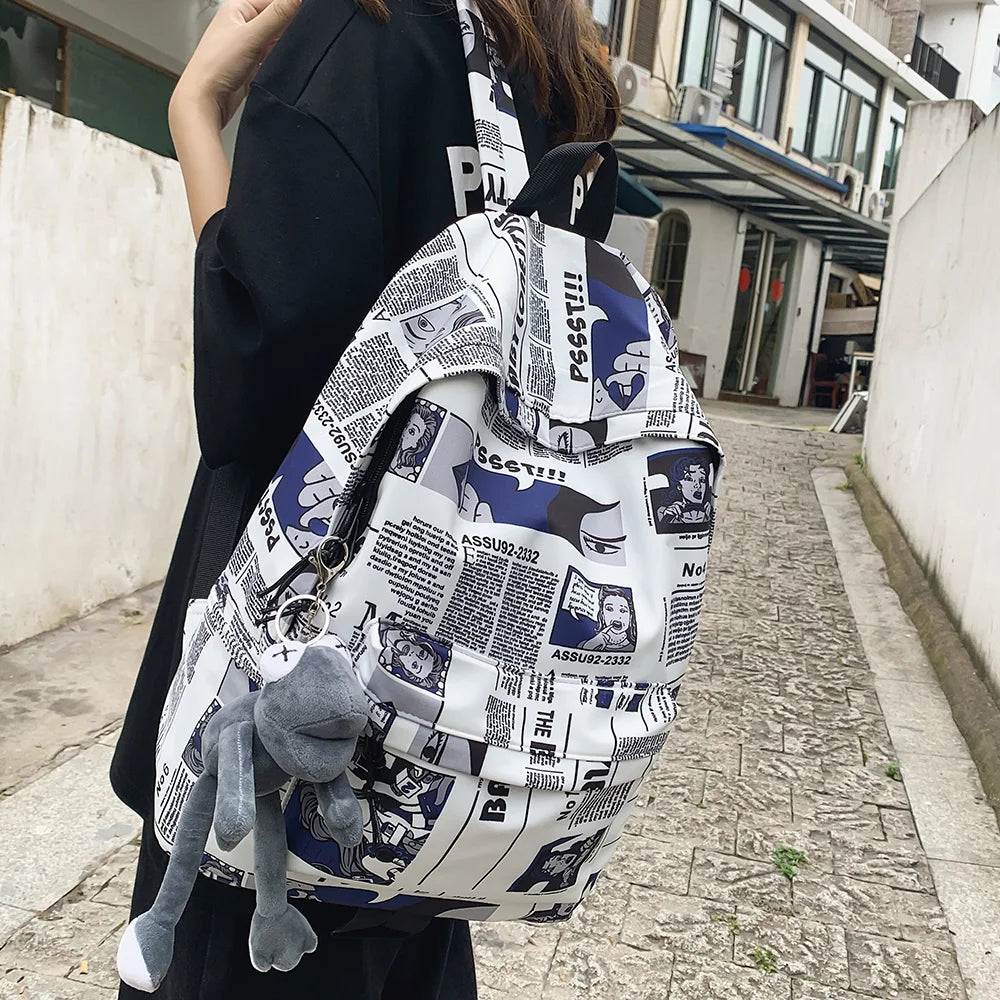 Female Graffiti Print Men Backpack Harajuku Girl Student Male School Bag Ladies Fashion Laptop Nylon Backpack Women Book Boy Bag