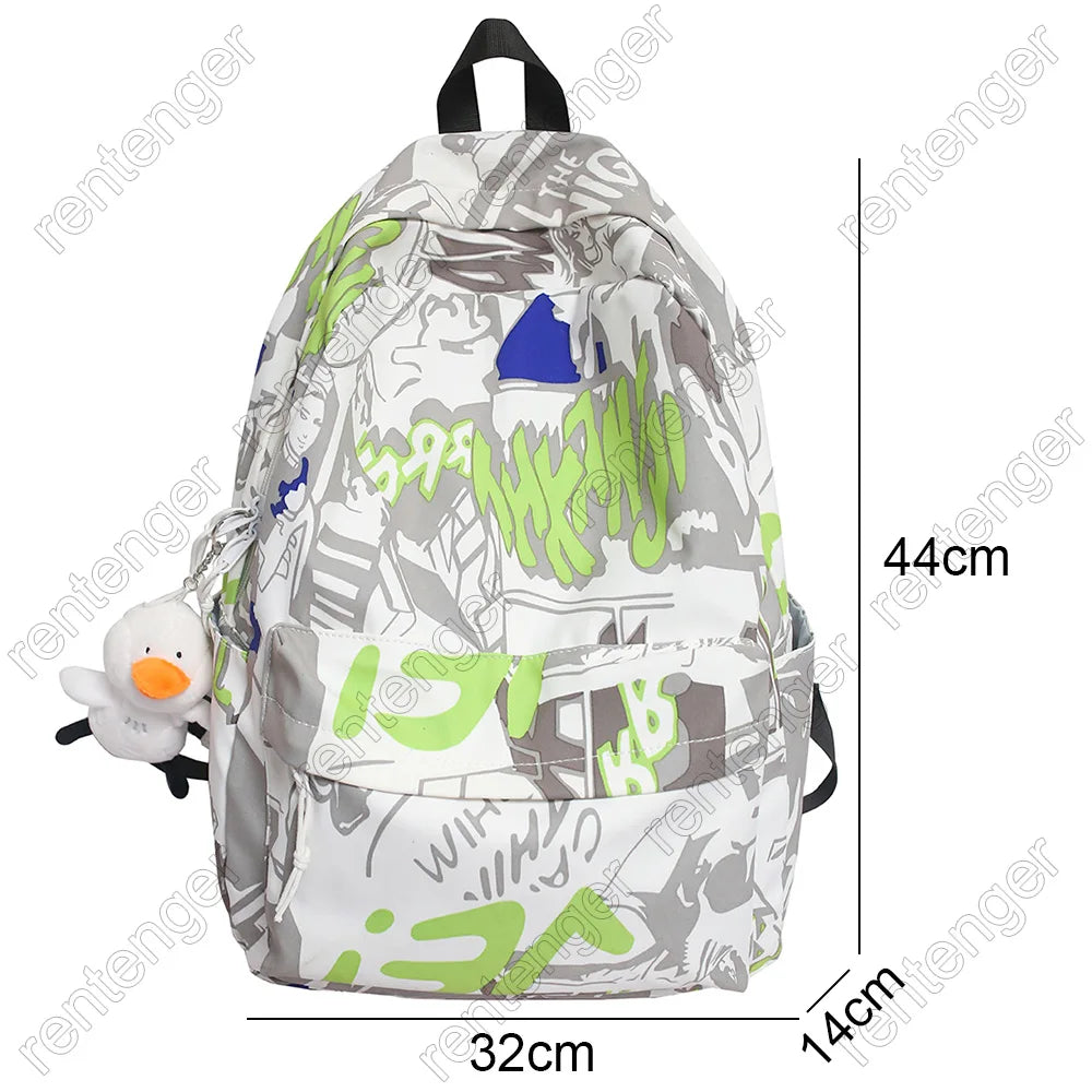 Female Graffiti Print Men Bags Harajuku Girl Male School Backpacks Ladies Fashion Waterproof Backpack Women Book Boy Bag Student