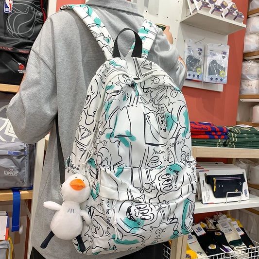 Female Graffiti Print Men Bags Harajuku Girl Male School Backpacks Ladies Fashion Waterproof Backpack Women Book Boy Bag Student