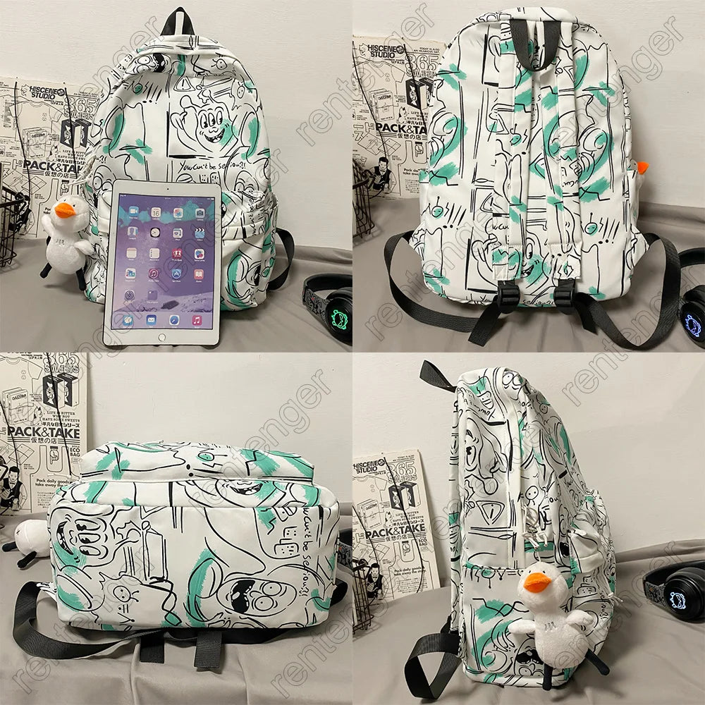 Female Graffiti Print Men Bags Harajuku Girl Male School Backpacks Ladies Fashion Waterproof Backpack Women Book Boy Bag Student