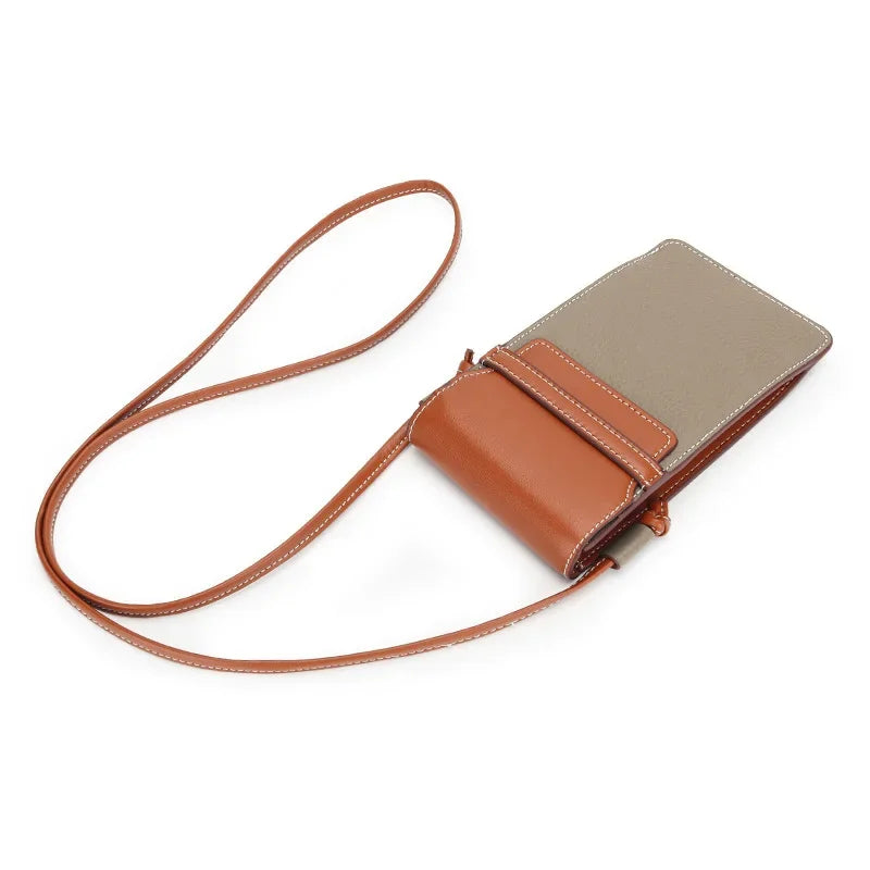 Female Leather Vertical Diagonal Cross Baotou Layer Cowhide New Fashion Mobile Phone Bag Bump Single Shoulder