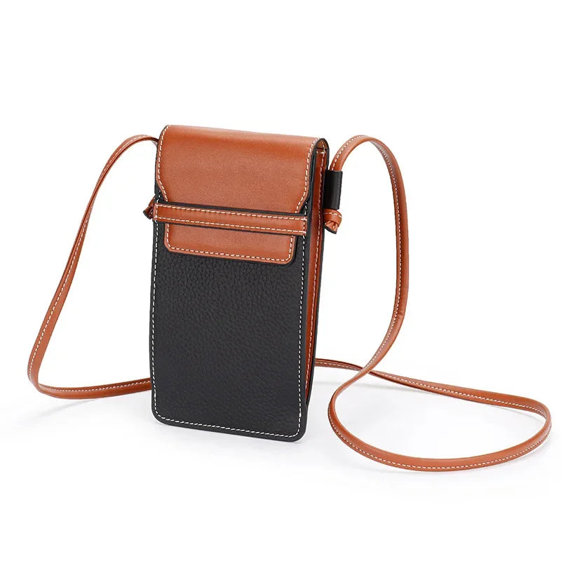 Female Leather Vertical Diagonal Cross Baotou Layer Cowhide New Fashion Mobile Phone Bag Bump Single Shoulder