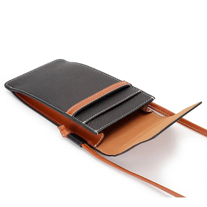 Female Leather Vertical Diagonal Cross Baotou Layer Cowhide New Fashion Mobile Phone Bag Bump Single Shoulder