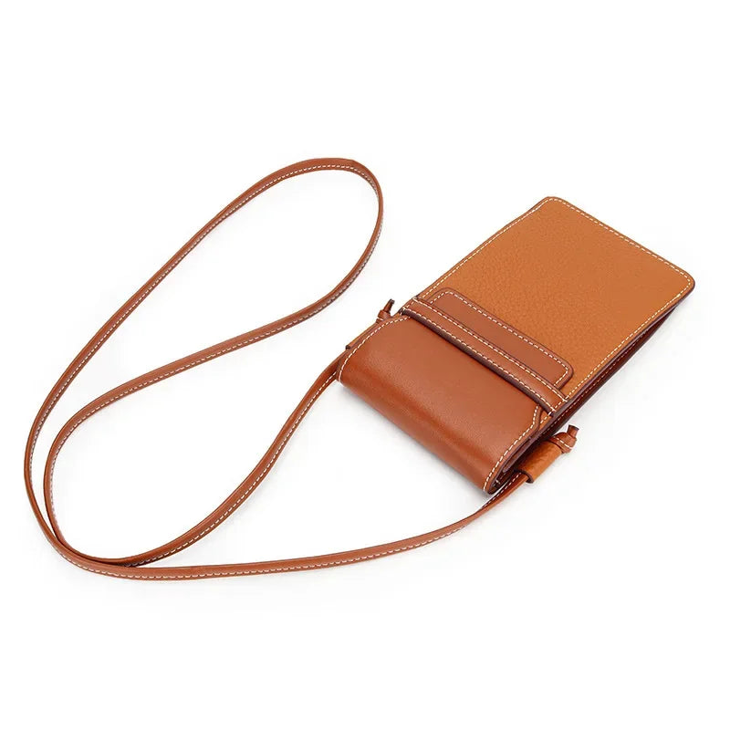 Female Leather Vertical Diagonal Cross Baotou Layer Cowhide New Fashion Mobile Phone Bag Bump Single Shoulder