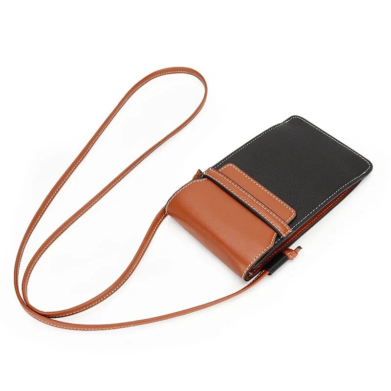 Female Leather Vertical Diagonal Cross Baotou Layer Cowhide New Fashion Mobile Phone Bag Bump Single Shoulder
