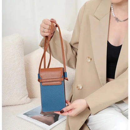 Female Leather Vertical Diagonal Cross Baotou Layer Cowhide New Fashion Mobile Phone Bag Bump Single Shoulder