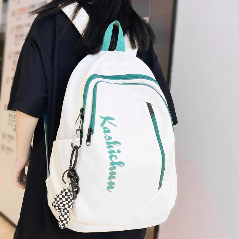 Female Male White Nylon Book Bag Men Women School Backpack New Lady Travel Student Bags Girl Boy Laptop College Backpack Fashion