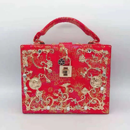 Female Red Metal Wedding Bridal Clutch Purse Best Design Girls' Crystal Party Clutches Bags Fashion Shoulder Small Chain Handbag