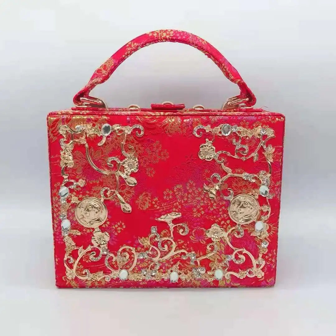 Female Red Metal Wedding Bridal Clutch Purse Best Design Girls' Crystal Party Clutches Bags Fashion Shoulder Small Chain Handbag