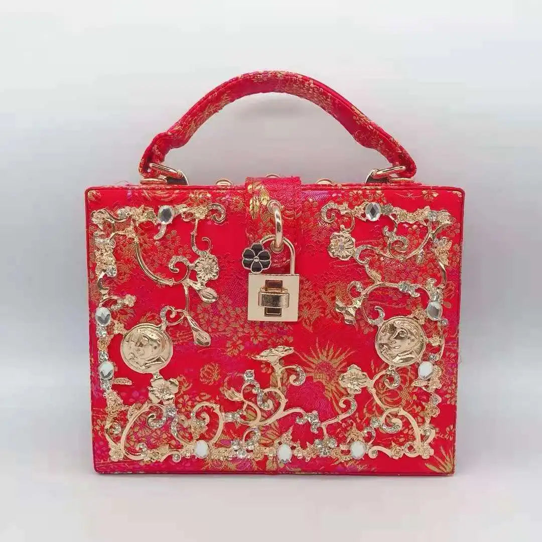 Female Red Metal Wedding Bridal Clutch Purse Best Design Girls' Crystal Party Clutches Bags Fashion Shoulder Small Chain Handbag