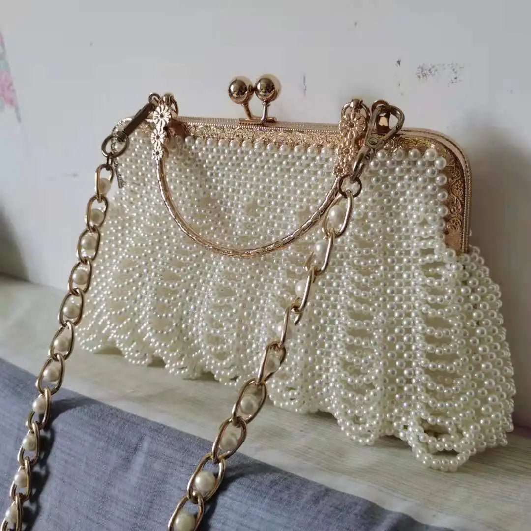 Female Shoulder Bag Party Evening Bag White Beaded Crystal Wallet Lady Wedding Purse Rhinestones Handbags Clutch Bags for Women