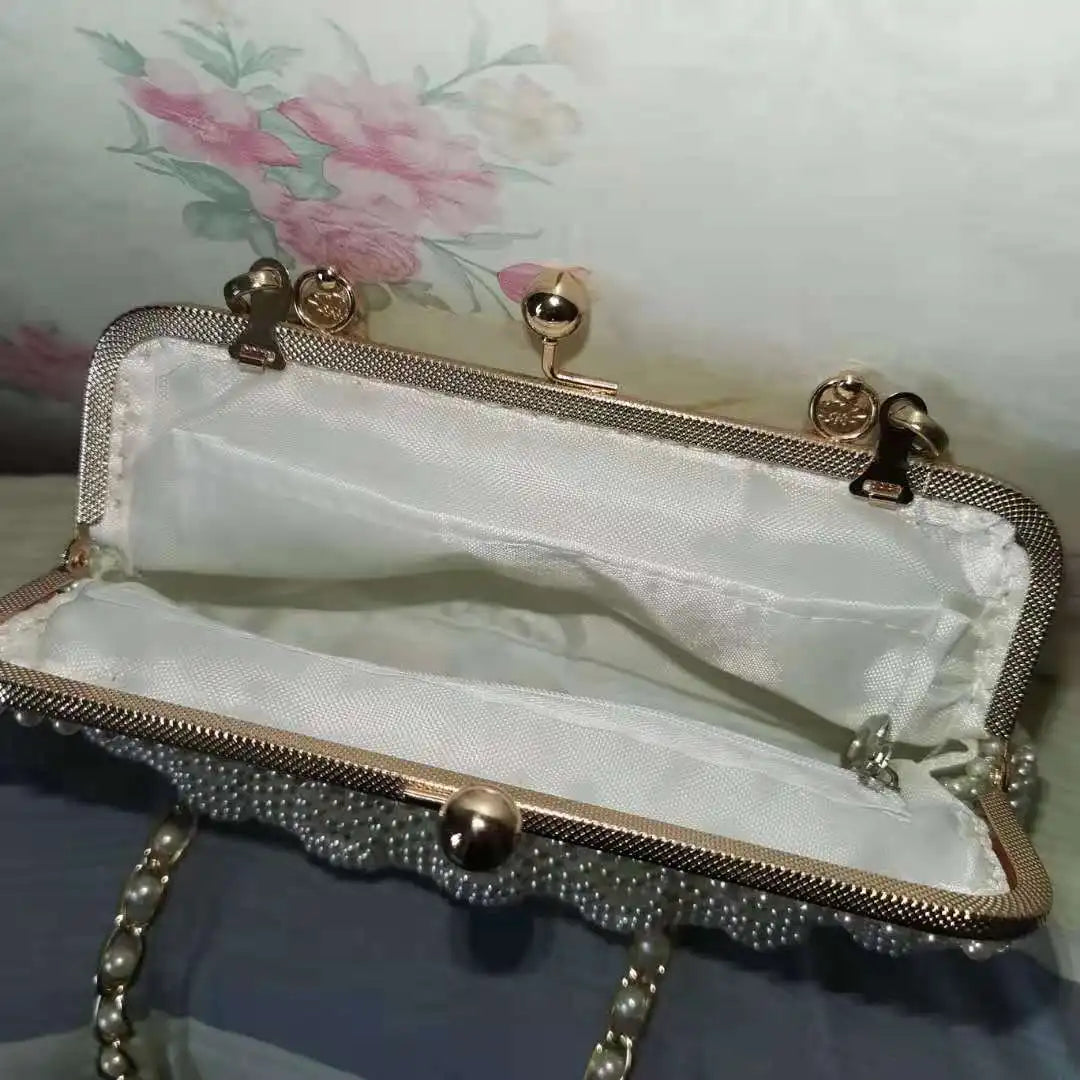 Female Shoulder Bag Party Evening Bag White Beaded Crystal Wallet Lady Wedding Purse Rhinestones Handbags Clutch Bags for Women