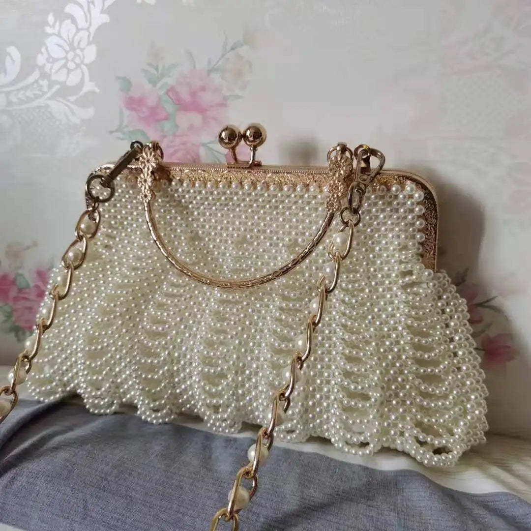 Female Shoulder Bag Party Evening Bag White Beaded Crystal Wallet Lady Wedding Purse Rhinestones Handbags Clutch Bags for Women