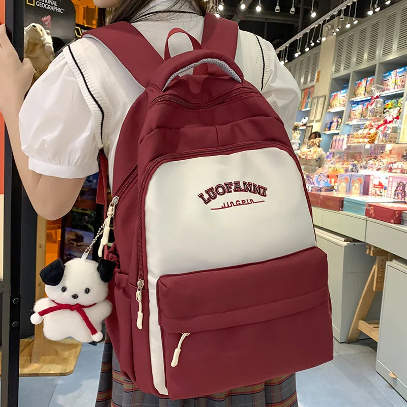 Female Travel Red Nylon Teenage College Backpack Fashion Ladies Cute Trendy Girl Leisure Backpack Women Laptop Student Book Bags