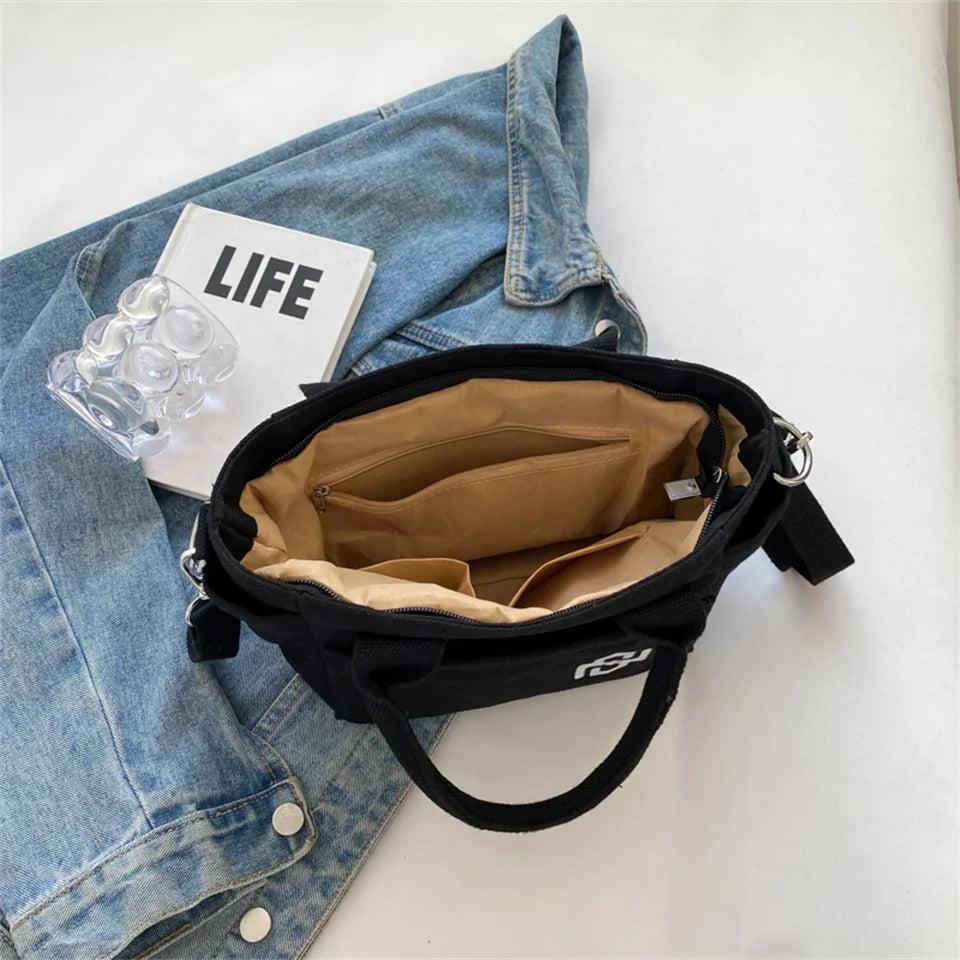Female Versatile Canvas Handbag Light Large-capacity Ethnic Style Travel Casual Female High Quality Shopping Tote Bag