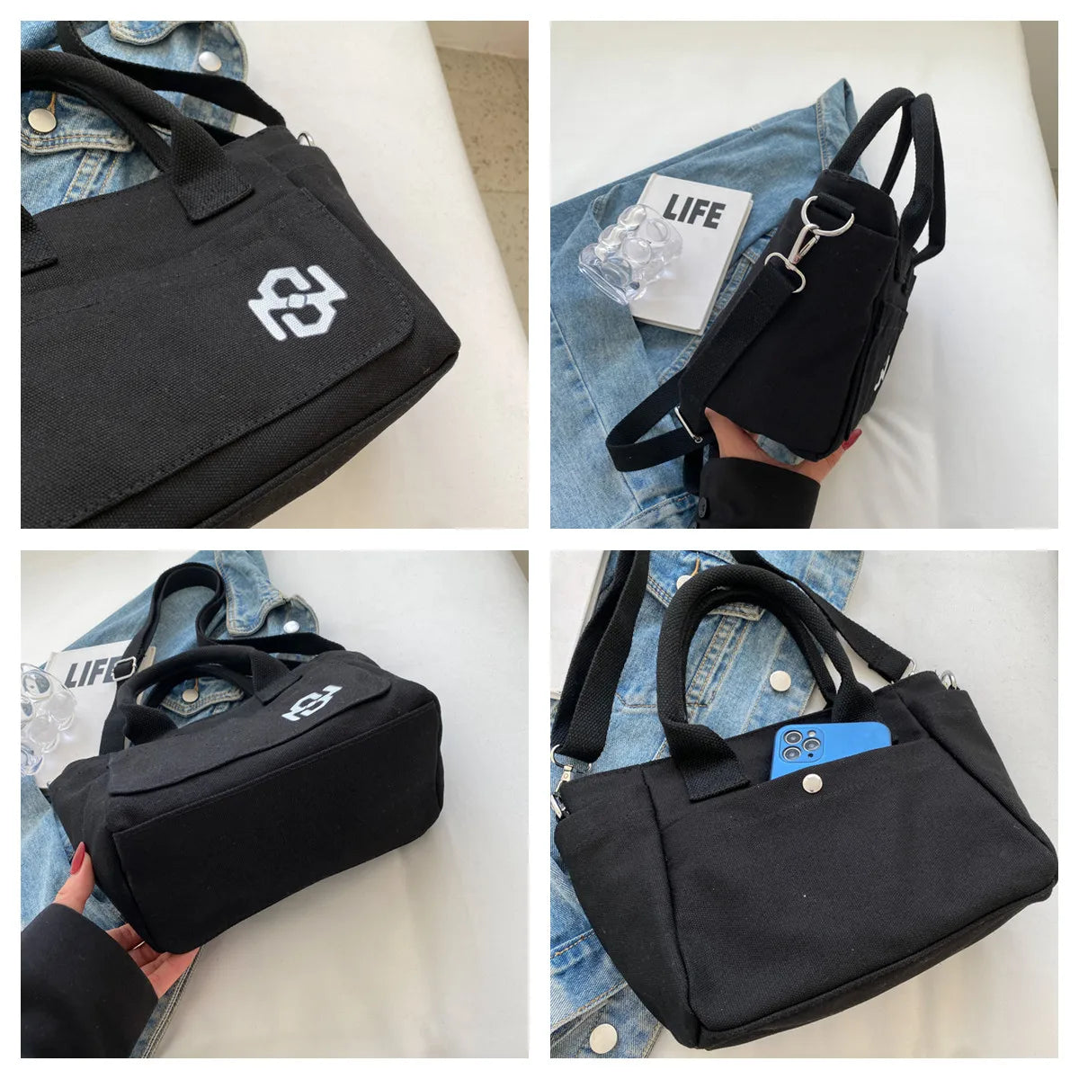 Female Versatile Canvas Handbag Light Large-capacity Ethnic Style Travel Casual Female High Quality Shopping Tote Bag